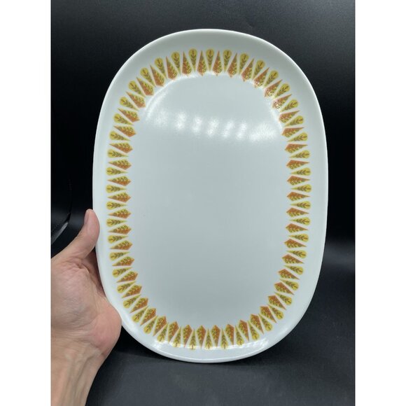 Vintage Texas Ware Atomic Serving Platter  Melamine Melmac Gold orange Floral - Picture 1 of 8